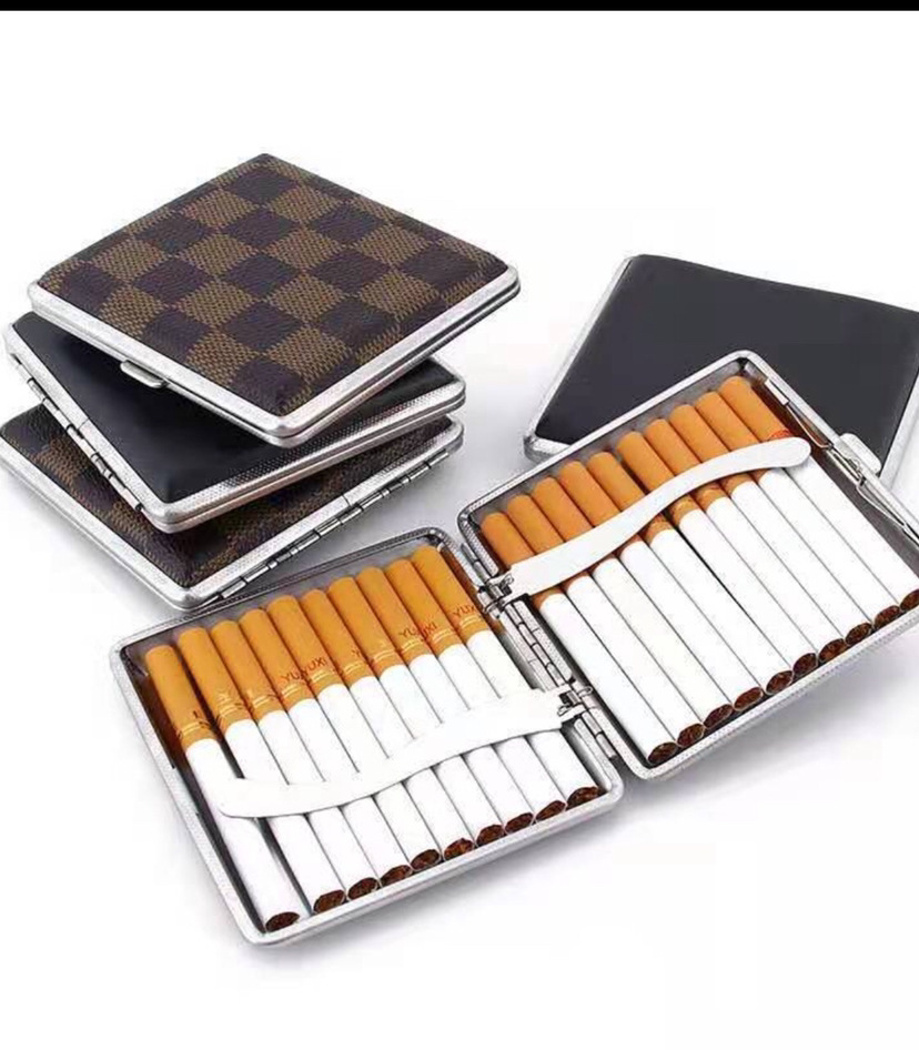 Wholesale Metal Cigarette Case Individual Creative Hard Case Aluminum Flip Plaid Key Chain Leather High-End Cigarette Boxes Sets for Men