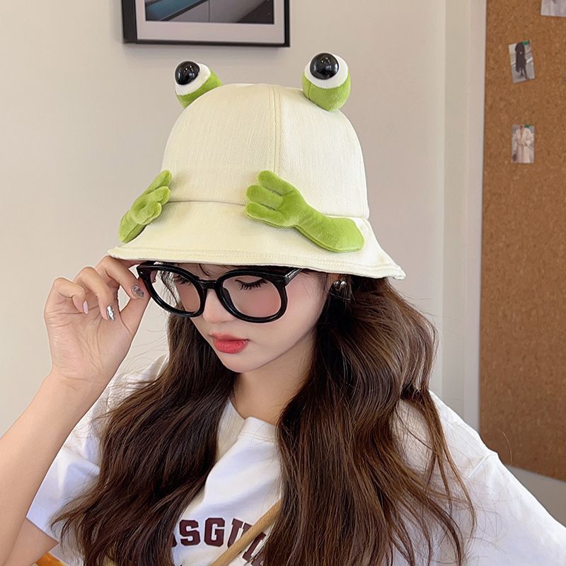 japanese cute frog hat female spring and summer student lovers wild cartoon bucket hat outdoor travel sun-proof basin hat