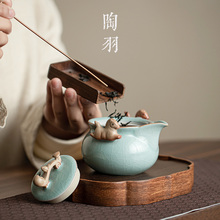 3DC8天青汝窑手抓壶防烫陶瓷家用茶壶大容量功夫茶具茶杯套装泡茶