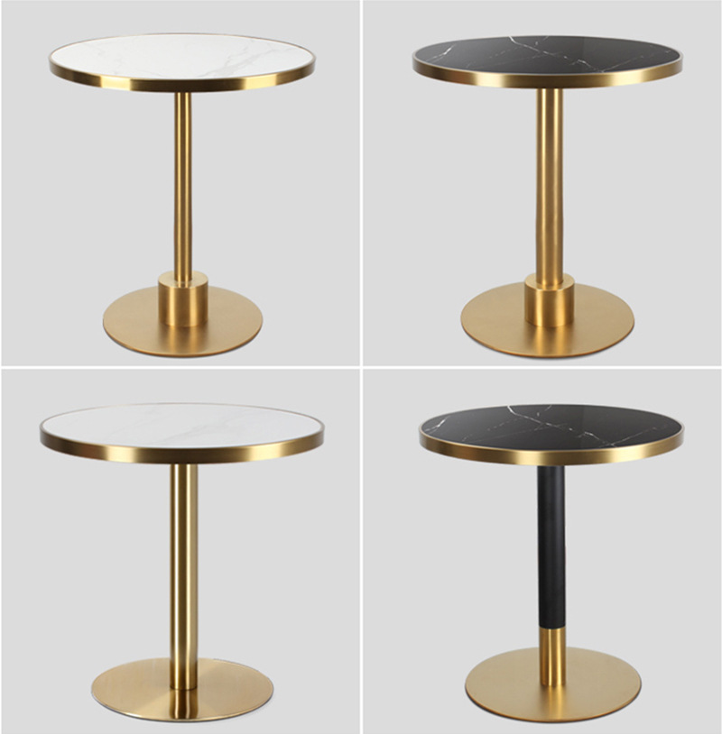 Restaurant Table Golden Edge Sealing Stainless Steel Eight-Immortal Table Internet Celebrity Restaurant Cafe Milk Tea Shop Light Luxury Stone Plate Dining Table