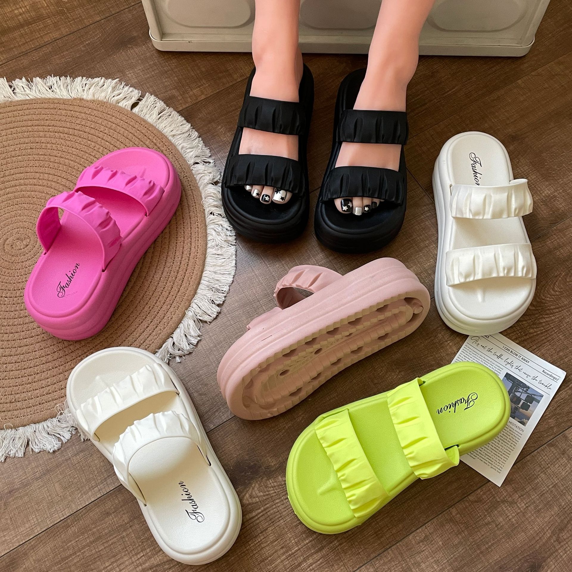 百搭双带拖鞋女 2024跨境新品女款凉拖鞋时尚厚底拖鞋外穿-阿里巴巴