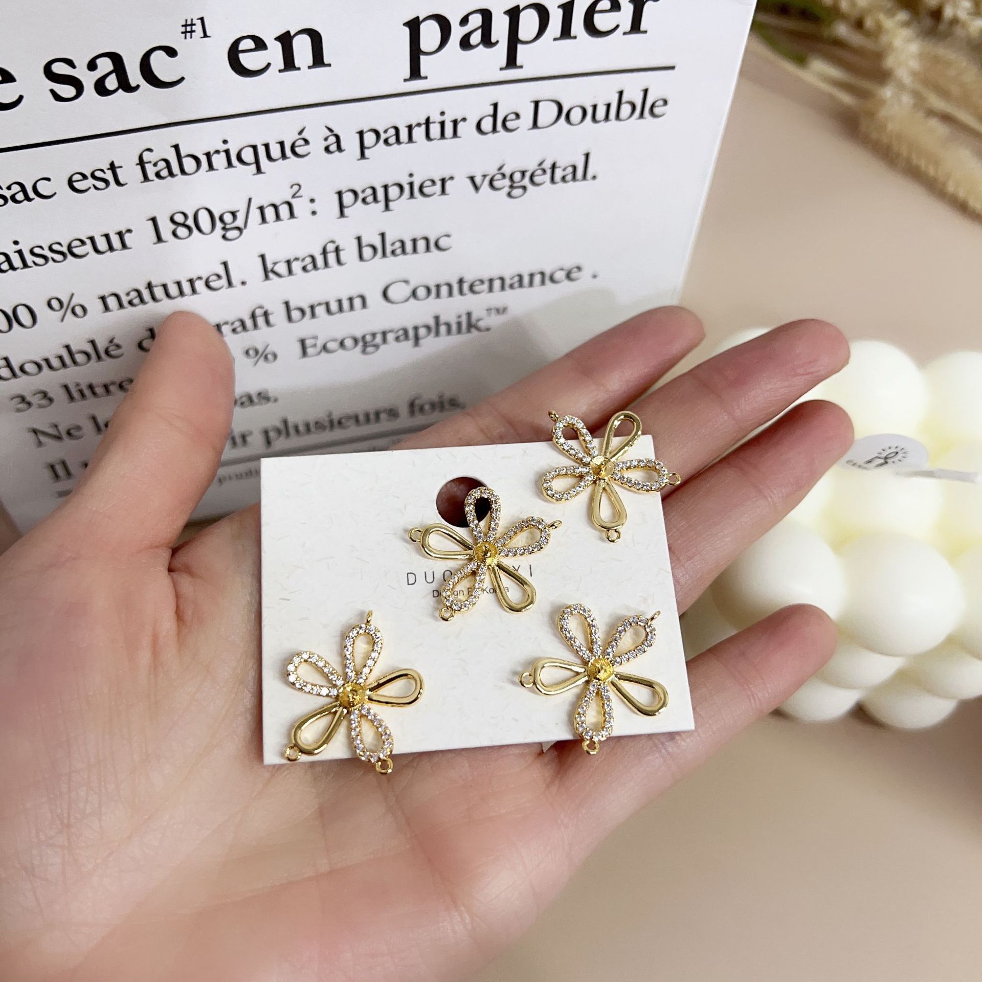 DIY Three Hanging Small Flower Inlaid Zircon Accessories Pearl Empty Todo Hanging Accessories Bracelet Necklace Accessories