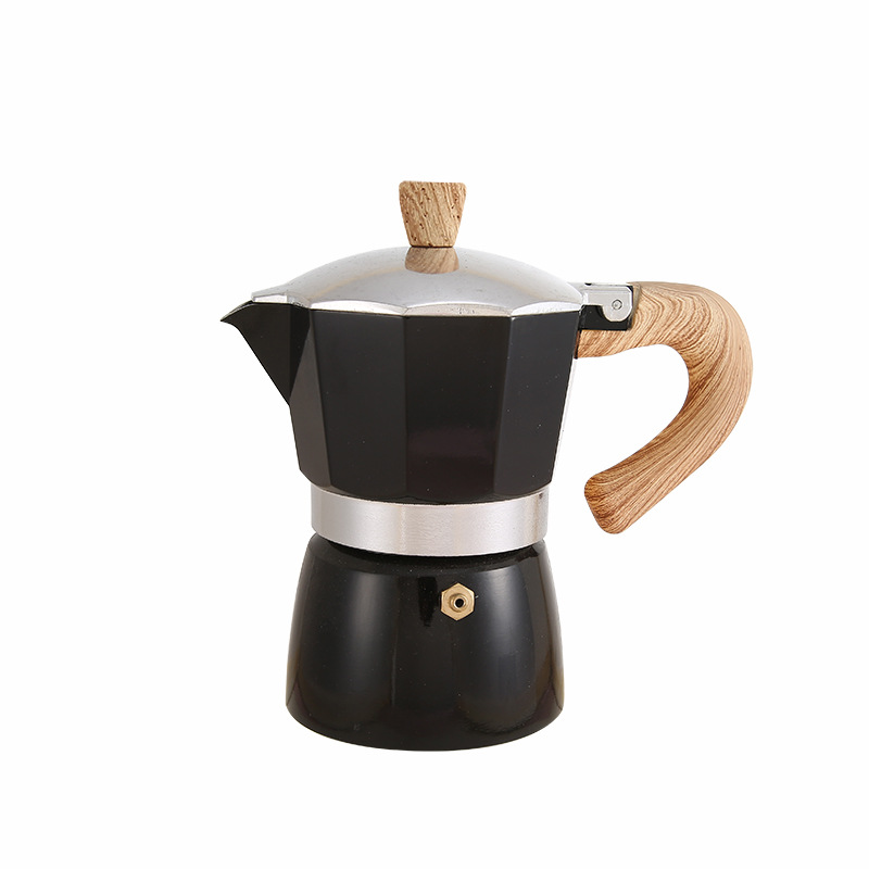 Cross-Border Spot Italian Aluminum Mocha Coffee Pot Thickened European Style Wood Grain Handle Hot Hand Wash Pot Coffee Appliance