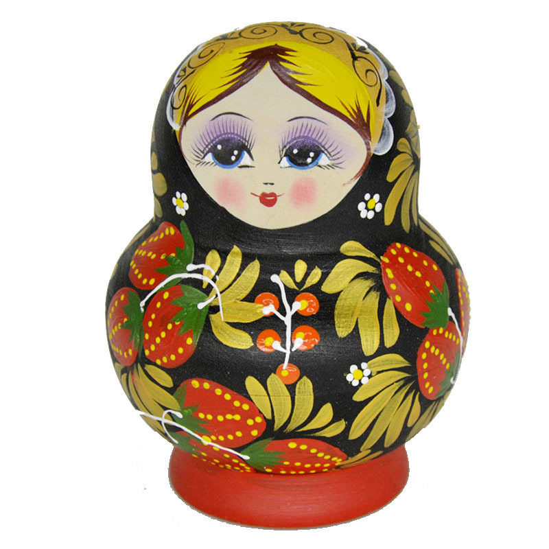 俄罗斯套娃10层椴木肚娃草莓图案黑底色手工绘制