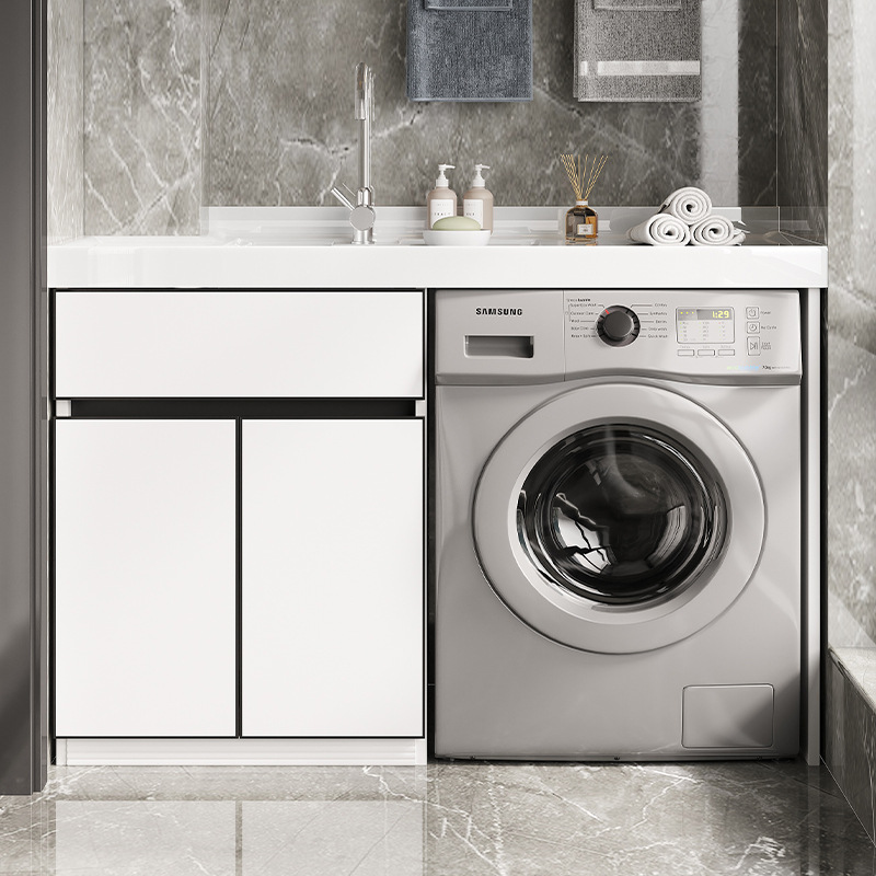 批发洗衣机柜阳台洗脸洗手盆台面一体组合带搓板太空铝伴侣洗衣池