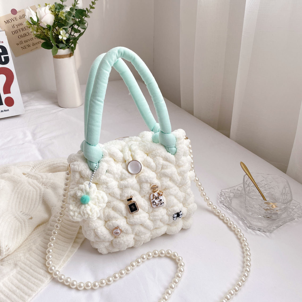 New Cotton Candy Cloud Bag DIY Hand-Woven Bag Homemade Gift for Girlfriend Bag Ice Bar Wool Material Bag