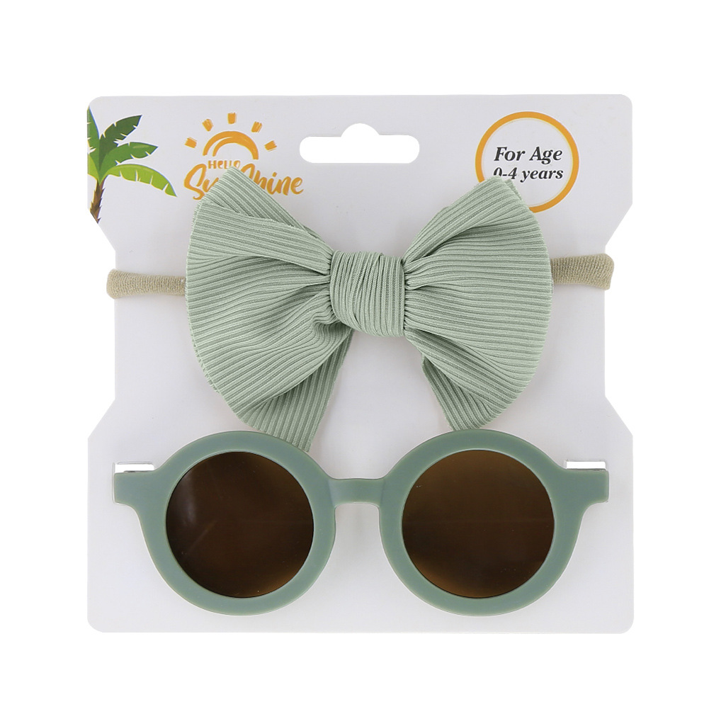 Children's Sunglasses Headband Combination Set Fashion Cartoon Baby Toy Sun-Proof Glasses Pit Cotton Solid Color Hair Band