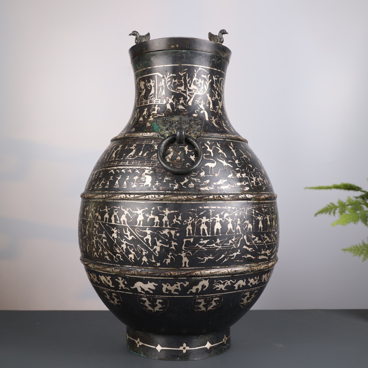 仿古青铜器战国水陆攻战纹错银铜壶博物馆复刻错金银工艺收藏品