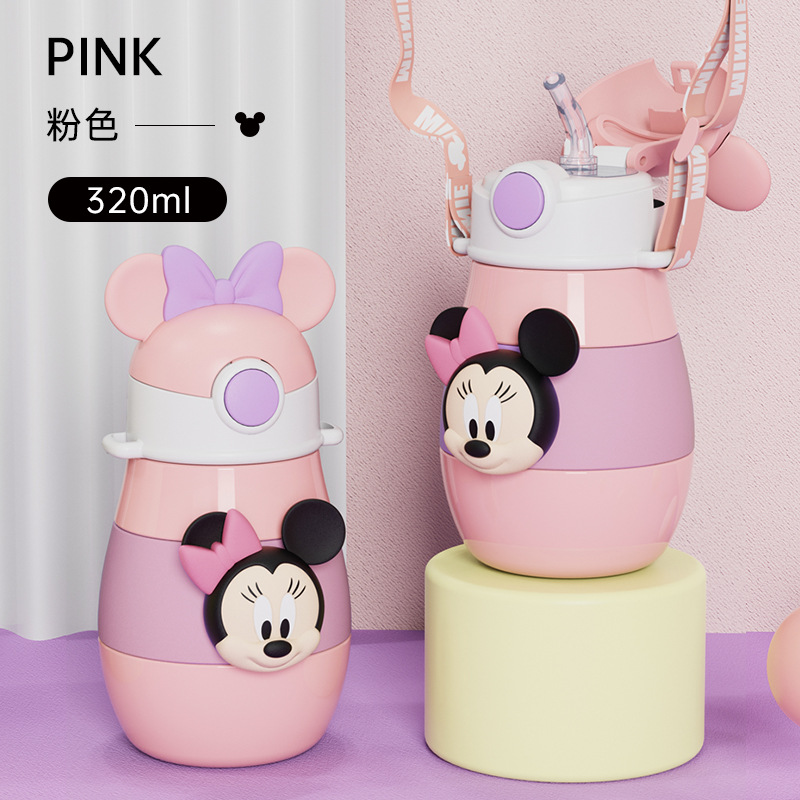 Disney Disney Hm3426 Student Children 3D Modeling Food Grade Material Straw Mickey Minnie Thermos Cup