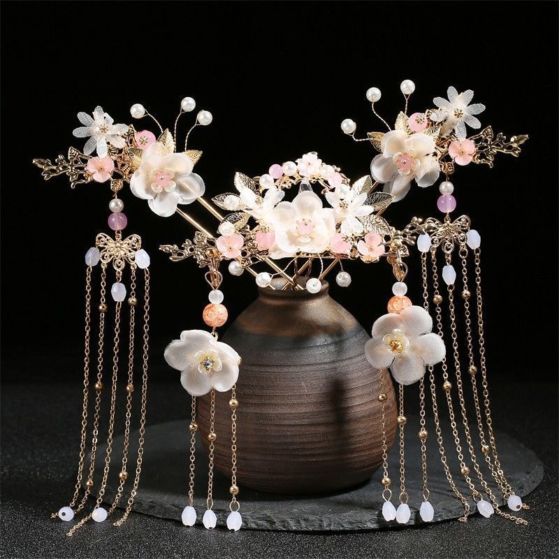 女童古风发饰儿童汉服头饰公主流苏发冠古装仙步摇头钗头冠发冠