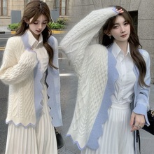 单/套装 秋冬新气质清新毛衣学生女开衫外套衬衫半身裙三件套裙子