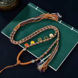 手工编织藏式吊坠绳五路财神唐卡项链绳天珠挂坠绳唐卡手绘纯手工