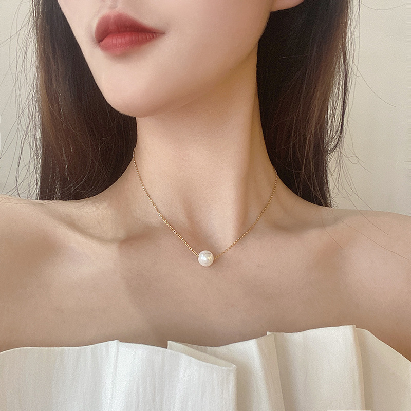 Women's Korean-Style Simple Pearl Necklace Ins Trendy Personal Influencer Clavicle Chain Niche Temperament Non-Fading Necklace Jewelry