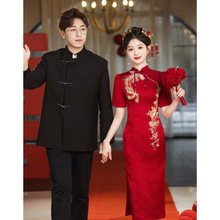 红色新娘敬酒旗袍2024新款凤凰刺绣中式结婚修身小个子订婚礼服