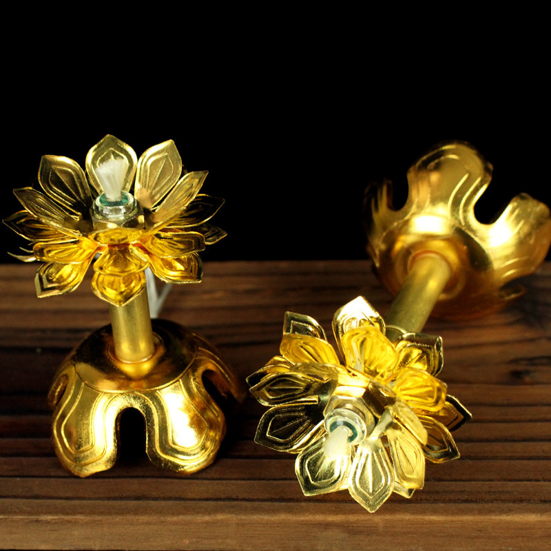液体酥油灯灯芯莲花灯座可伸缩灯芯灯架纯铜佛具寺庙佛堂供灯用品