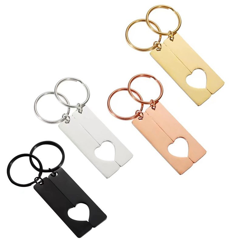 cross-border lettering stainless steel couple keychain pendant titanium steel metal personalized diy key ring customization