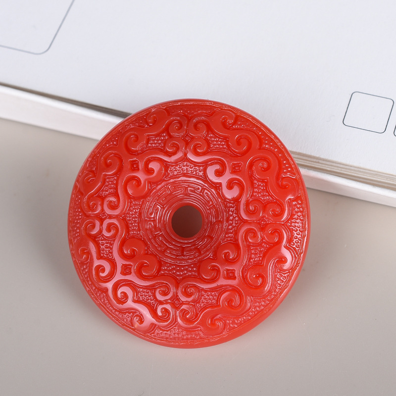 天然新疆和田玉红玉玉龙扣男女款鸡血玉佩玉环双面回纹平安扣项链