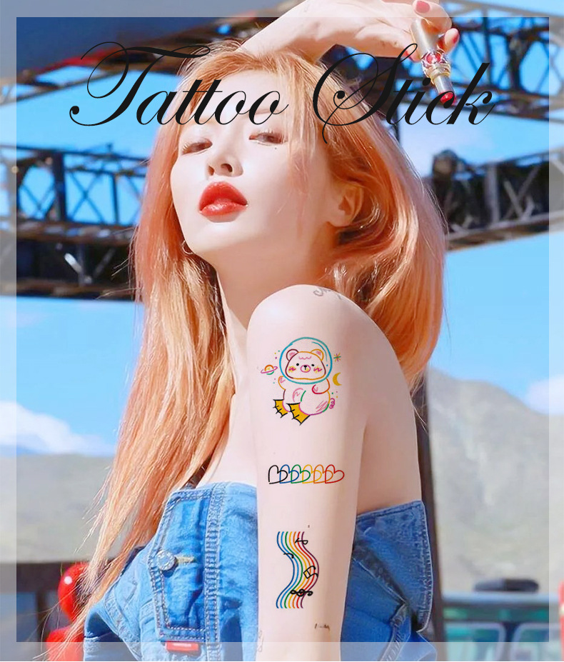 21新款ins韩国风泫雅同款纹身贴可爱心彩虹线条男女情侣网红贴纸