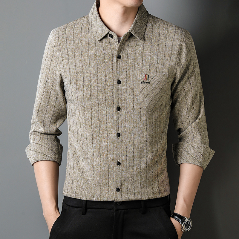 2024春秋季男士条纹衬衫新款免烫长袖休闲时尚打底撞色男衬衣上衣