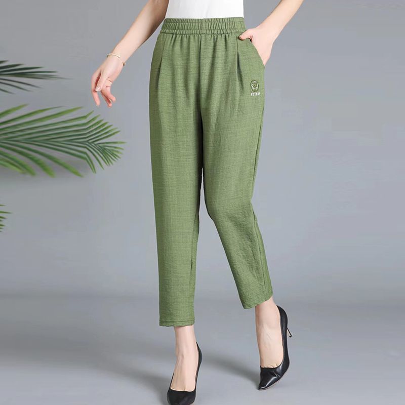 【厂家直销】24夏季新款中老年女裤洋气妈妈宽松高腰哈伦裤九分裤