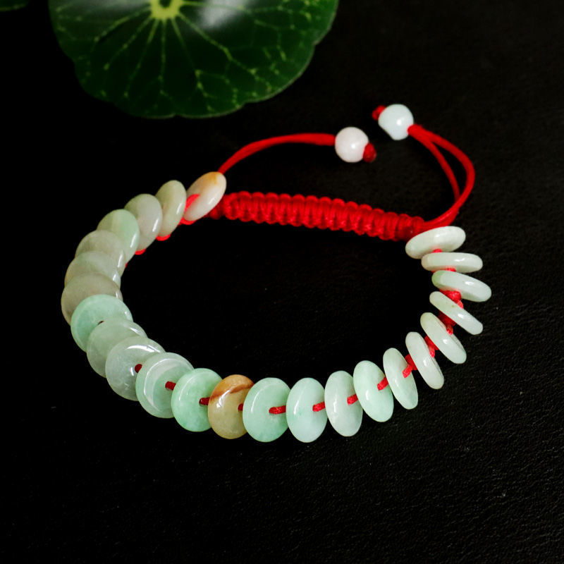 鑫钰 天然翡翠小平安扣手链玉石玉器老矿料a货时尚首饰直播代发