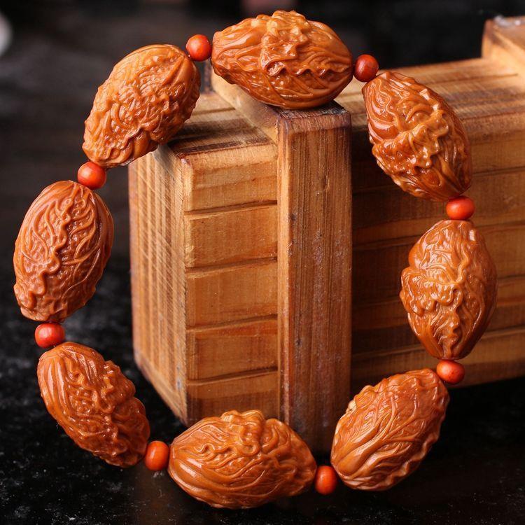 文玩橄榄核手串橄榄核雕刻白菜百财爆红梅林老料男士橄榄胡手链女