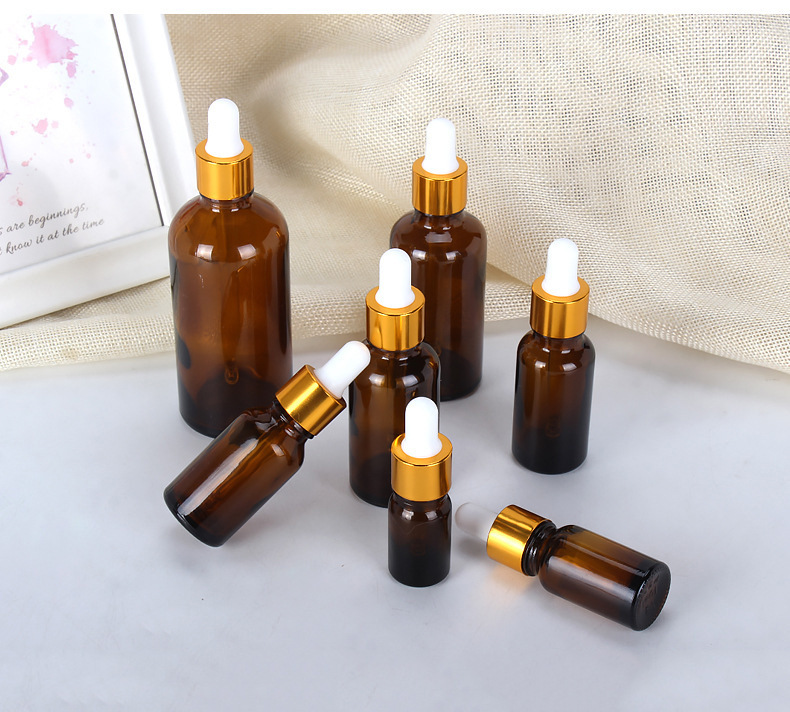 批发棕茶色玻璃精油瓶15ml30ml50毫升胶头滴管乳液精华液分装瓶子