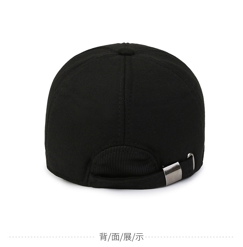 Middle-Aged and Elderly Hat Men's Winter Woolen Ears Protection Peaked Cap Winter Thicken Thermal Baseball Cap Cold-Proof Dad Cotton-Padded Cap