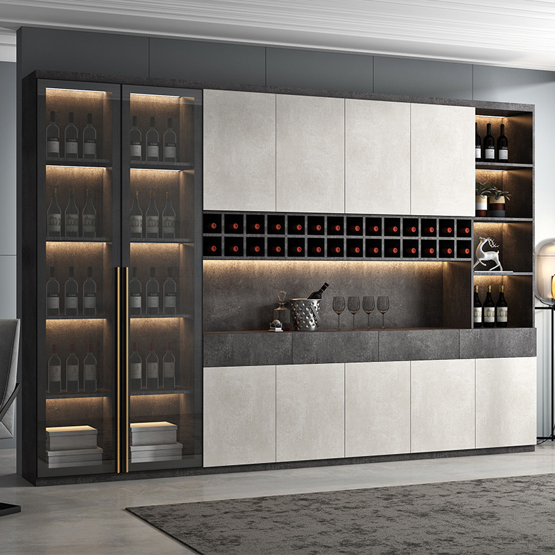 定1制现代玻璃酒柜极简餐边柜客厅餐厅简约大酒柜整体一体靠墙