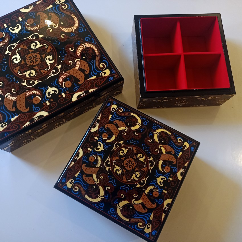 贴金彩绘汉风漆器盒仿古汉代祥云龙纹传世礼品收纳盒收藏摆件木盒