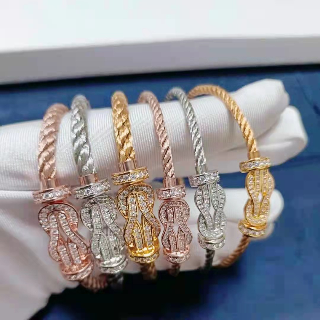 fred手绳精钢绳半钻满钻18k金大小马蹄扣头弗雷德 满钻伴钻手链