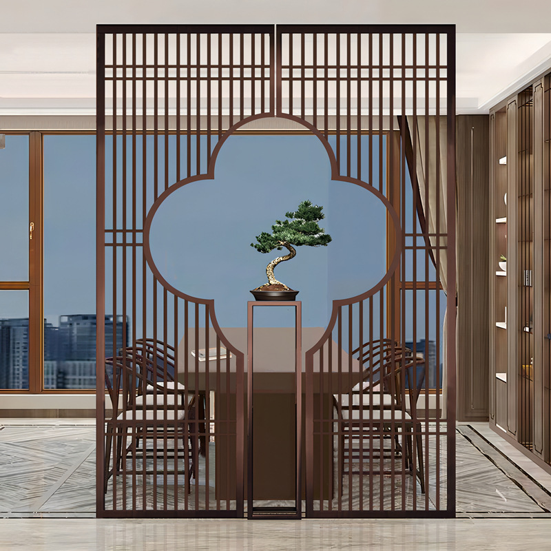 新中式茶室餐厅铁艺屏风隔断镂空卡座围栏餐饮饭店酒吧火锅店简约