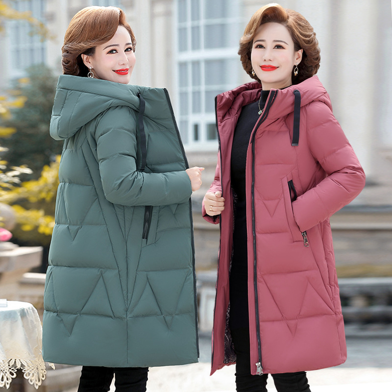 品牌中年妈妈羽绒服女中长款女士冬装中老年人时尚加厚外套-阿里巴巴