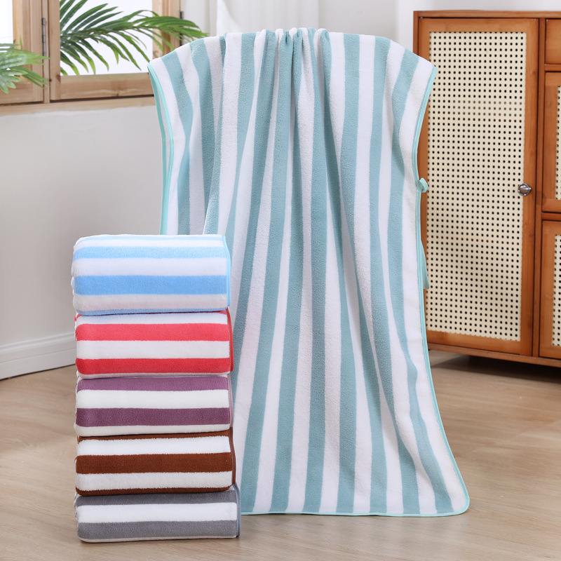 Coral Velvet Bath Towel Factory in Stock Wholesale Striped Household Adult Bathing Big Towel Soft and Easy to Absorb Large Bath Towel