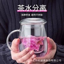 批发玻璃杯水杯 带把花茶办公杯透明绿茶杯茶具高硼硅过滤泡茶杯