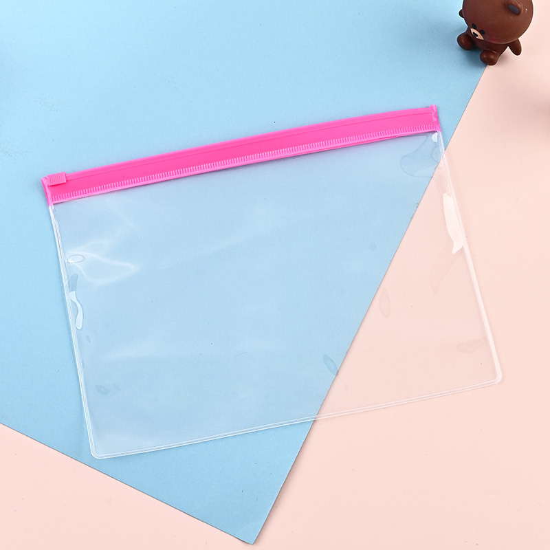 Factory Direct Supply Pvc Transparent Pencil Case Square Pull Button Type Large Capacity Self-Sealing Stationery Storage Bag Logo Wholesale