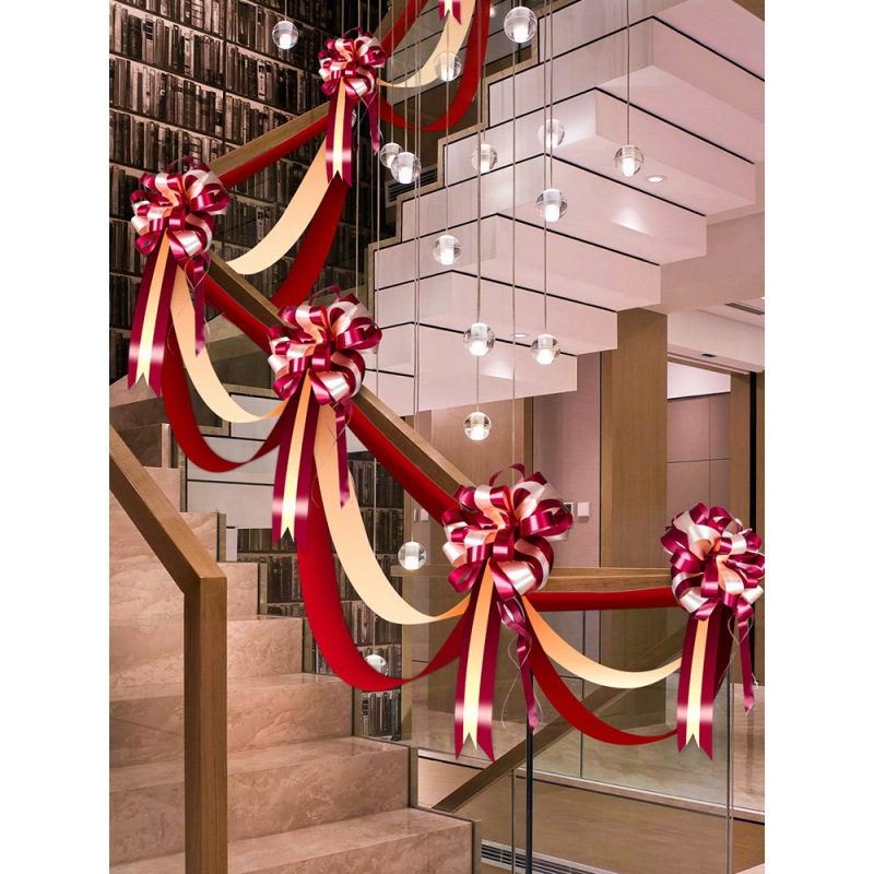 婚礼布置农村楼梯扶手扶梯结婚装饰婚房创意男方女方喜字拉花彩带