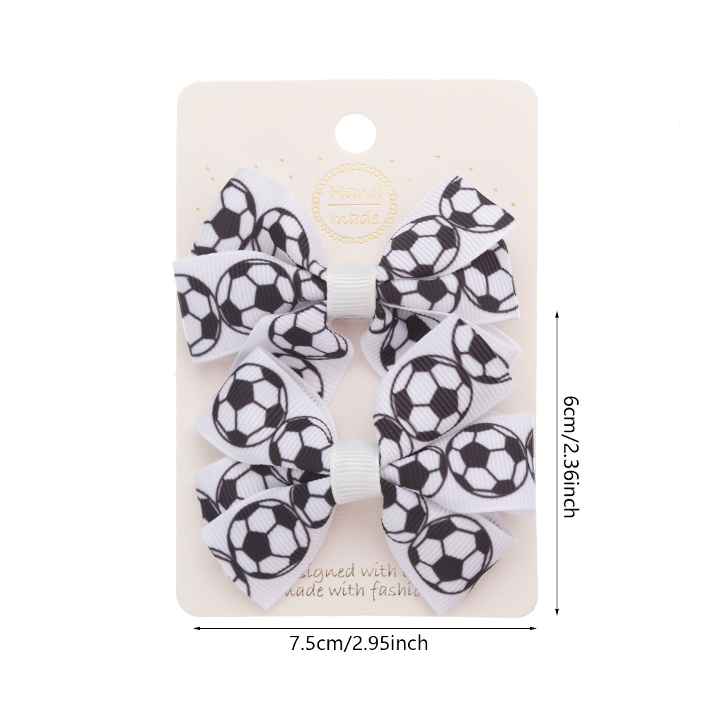 Amazon New Sports Style Hair Accessories Football Printed Bow a Pair of Hairclips Super Bowl Rugby Fans Headwear