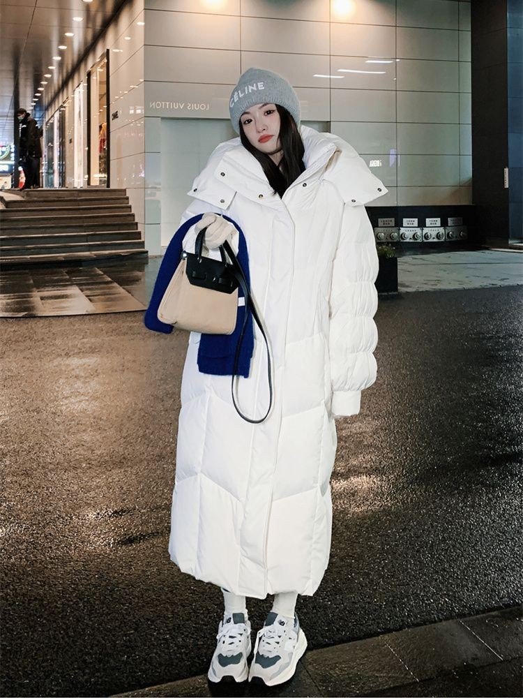 European Goods White Long Style down Jacket Women's 2023 Winter New Korean Style Loose Thick Design Sense Bread Coat Women's Fashion