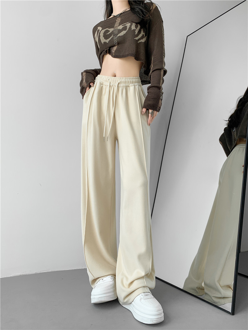 (Glutinous Rice Wide-Leg Pants) High Waist Drooping Straight Wide Leg Mop Pants Design Gray Casual Pants Trendy Ins