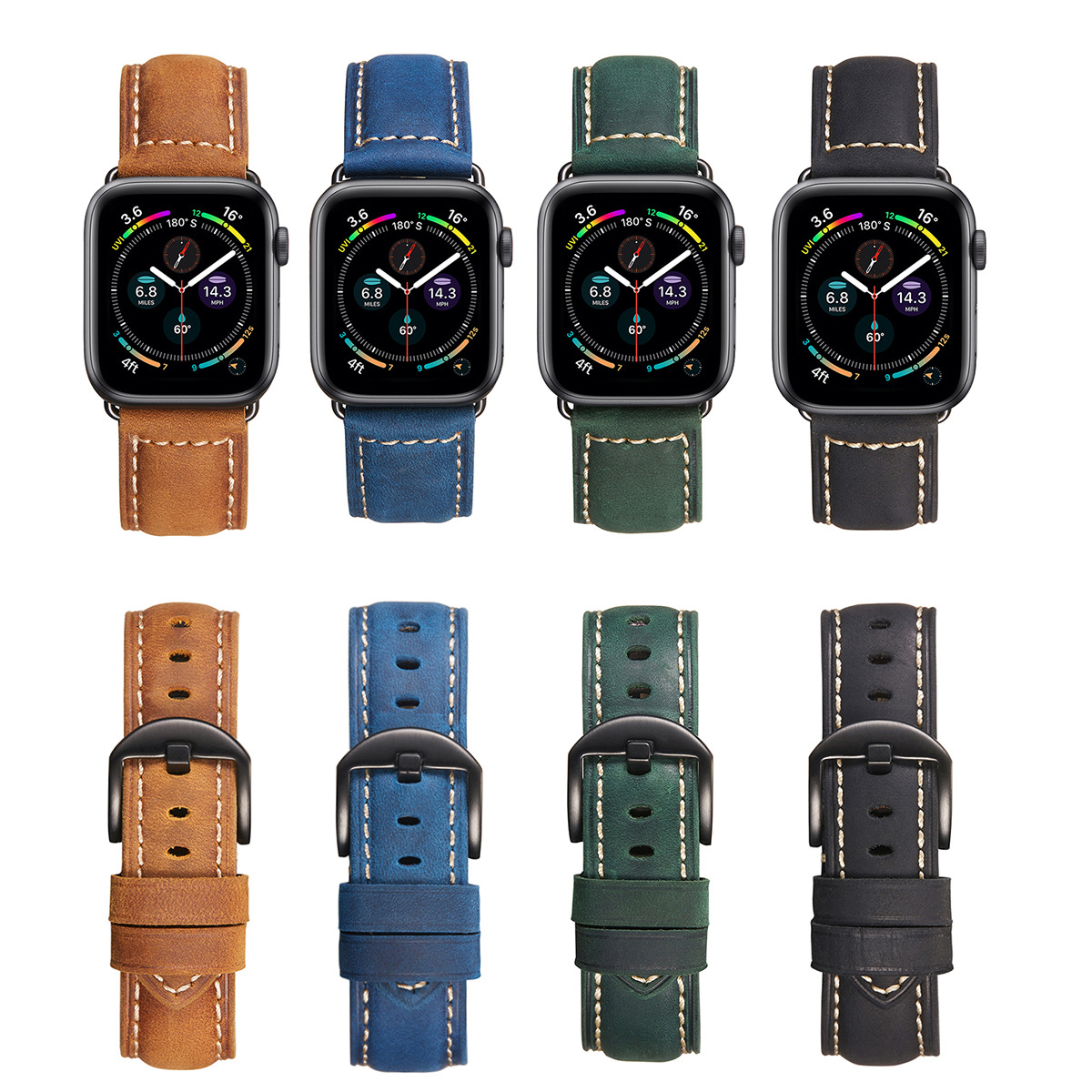 工厂现货适用于苹果手表apple watch表带复古疯马真皮iwatch7表带
