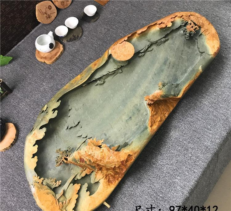 端石茶盘家用歙砚干泡台紫袍玉带石板天然石材石头大号端砚石茶盘