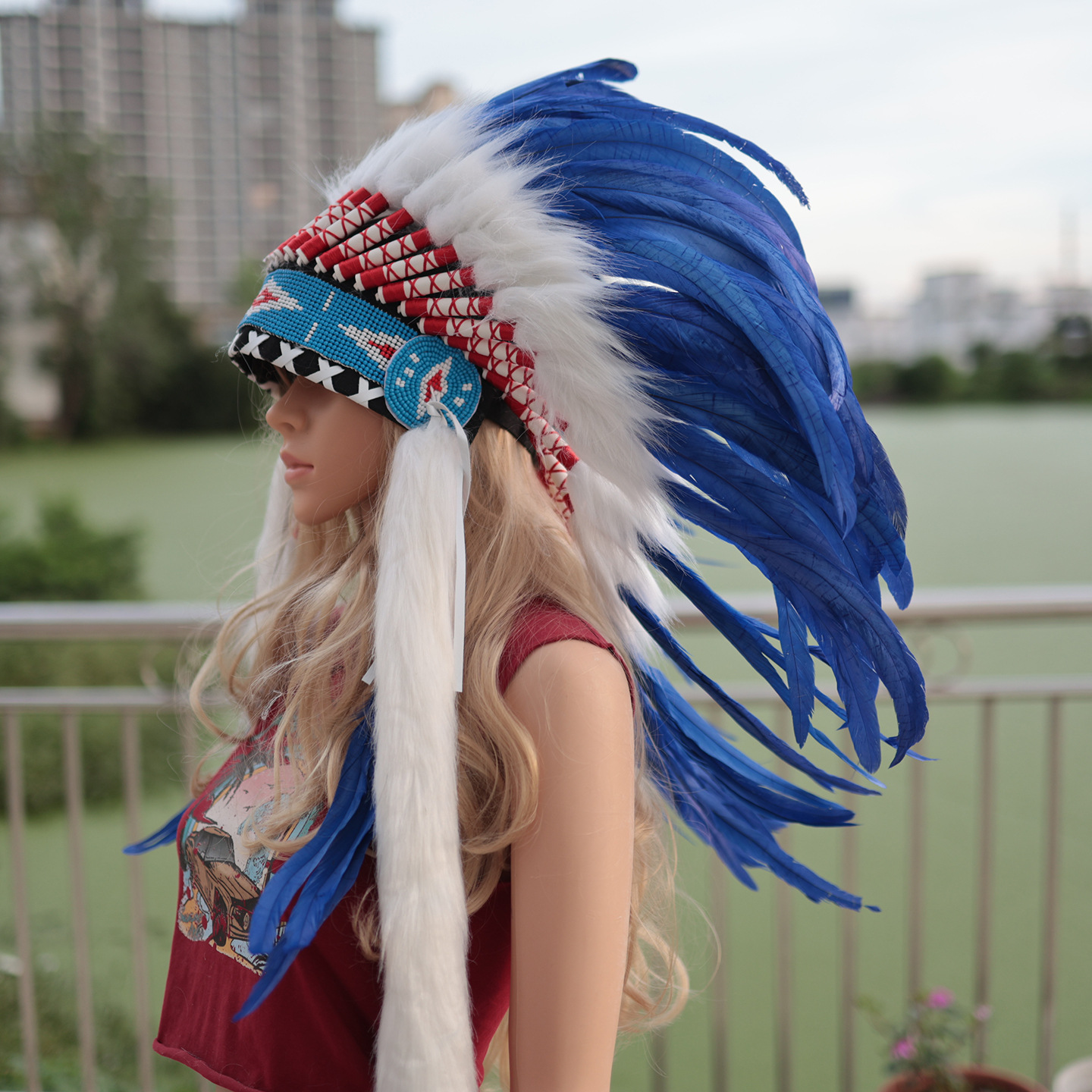 印第安羽毛头饰 野人非洲鼓表演头戴羽毛帽机车派对舞会道具帽子