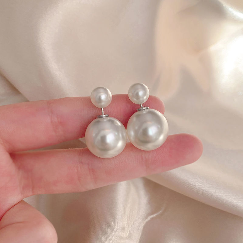 Sterling Silver Needle Korean-Style Double-Sided Pearl Stud Earrings Unique Temperament New High-Grade Ins Trendy All-Matching Stud Earrings