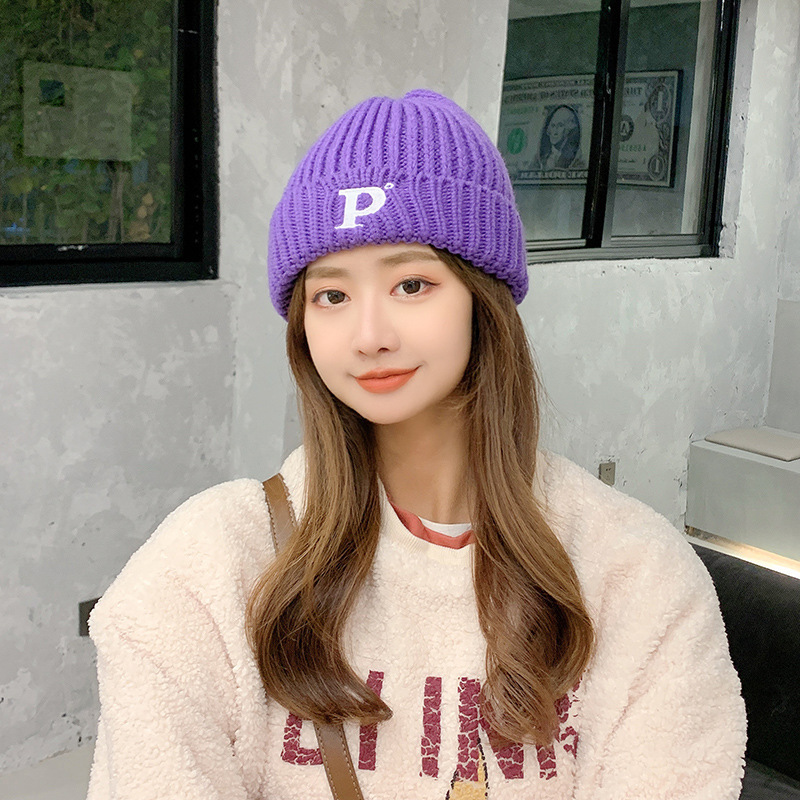 Embroidered Letters Knitted Hat Autumn and Winter New Female Simple Warm Sleeve Cap Student Outdoor Personality Knitted Hat Male Fashion