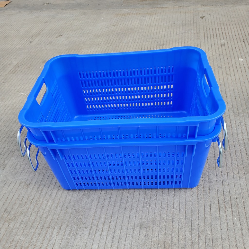 供应蔬菜筐 配送框 带铁耳提手蔬菜周转箩筐 生鲜运输周转塑料筐