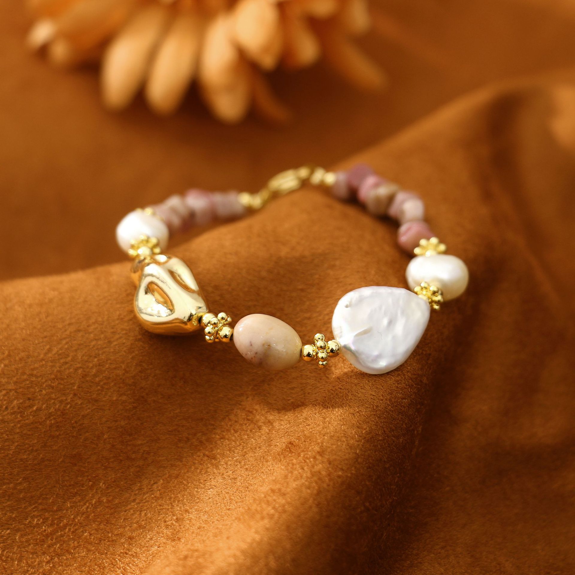 Original Rose Stone Baroque Pearl All-Match Bracelet Niche Design Light Luxury Bracelet Girlfriends Student Jewelry