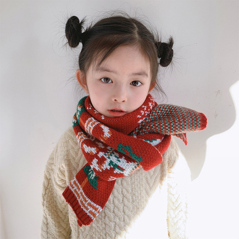 Korean Style Christmas Parent-Child Deer Scarf Adult Scarf Winter Girls Boys Thickened Thermal Knitting Baby Bib