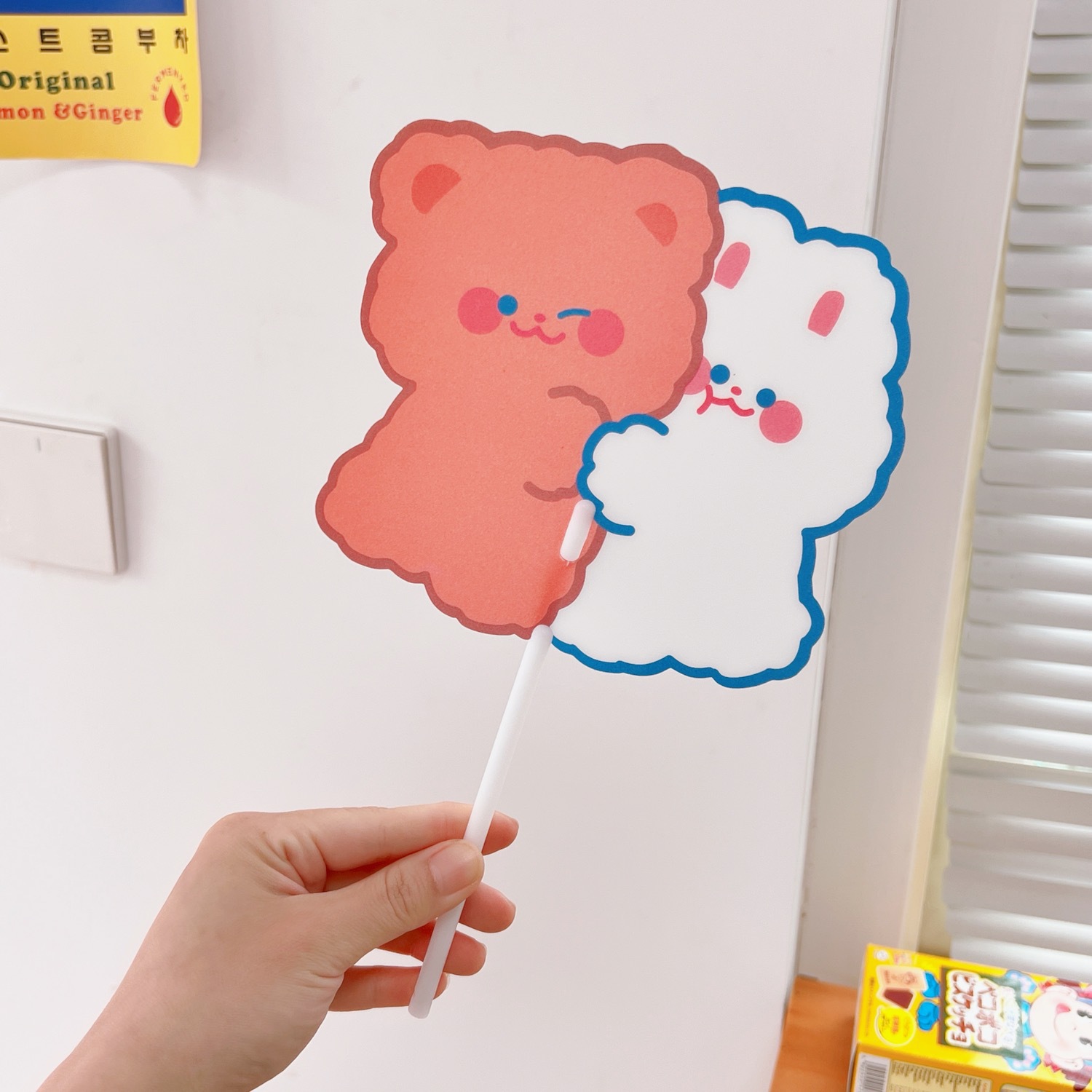 Japanese Cute Little Bear Rabbit Cartoon Fan Children Student Hand-Held Shaped Small Fan Student Gift Small round Fan