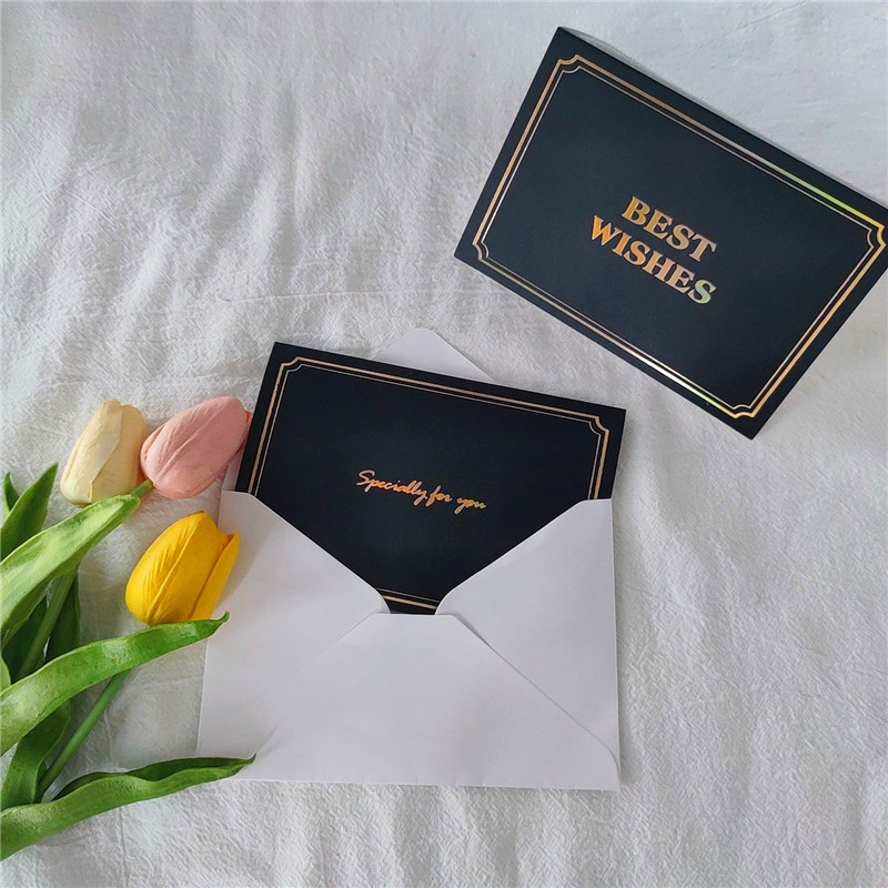 best wishes黑色烫金 简约节日祝福通用贺卡问候卡留言卡跨境单张